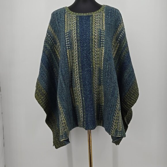 J. Jill Blue and Green Striped Women's Sweater Poncho Abstract One Size - Picture 2 of 11